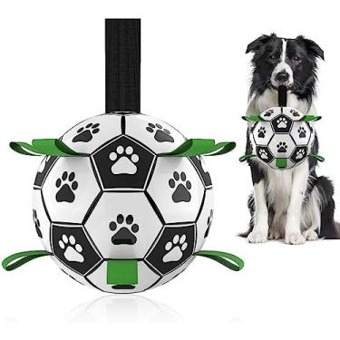 Imagem de Brinquedos para cães, bola de futebol com alças, brinquedos interativos para cães, presentes de aniversário para cachorros, puxadores, brinquedos aquáticos, bolas duráveis para cães médios (preto)