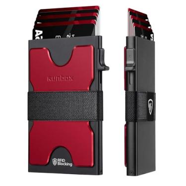 Imagem de Porta-cartões de visita masculino, carteira fina para homens e mulheres, carteira minimalista com bloqueio de RFID com função pop-up, design fino, capas de metal para 6 + 6 cartões, presentes para