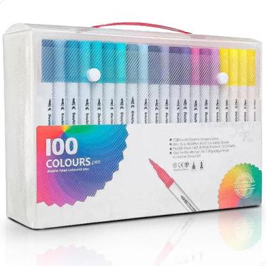 Imagem de Double Head Brush Pen  Kit com 100 Canetas Aquarela Ponta Dupla Cores 