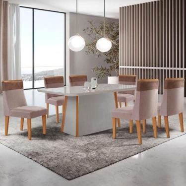 Imagem de Mesa De Jantar Diane 180cm Tampo Mdf Vidro 6 Cadeiras Andes Moderna Li