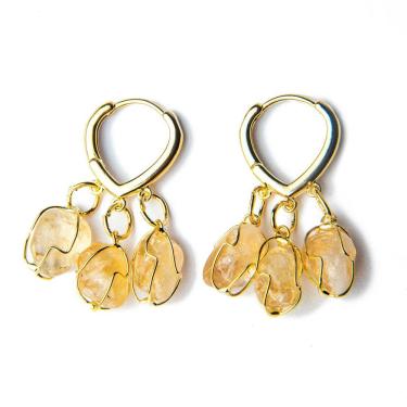 Imagem de Brinco Trio do Coração Citrino Montagem Dourado