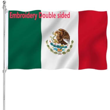 Imagem de Bandeira do México bordada bandeira mexicana dupla face para atividades ao ar livre 3 camadas 340D poliéster resistente e cabeçalho de lona durável