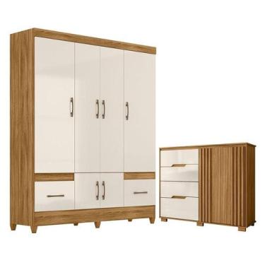 Imagem de Guarda Roupa Casal MS912 e Cômoda Texas Freijó Off White  Moval
