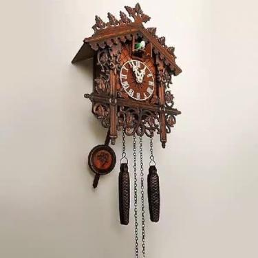 Imagem de Relógio de Parede Cuco Vintage, Madeira MDF, 30cm, com Pêndulo e Ajuste de Volume