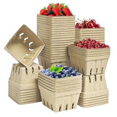 Imagem de Pacote com 60 cestas de fibra de polpa natural, cesta ventilada pequena de produtos moldados, suprimentos de cozinha para morango, mirtilo, framboesa, bandeja de frutas para mercados de fazendeiros de
