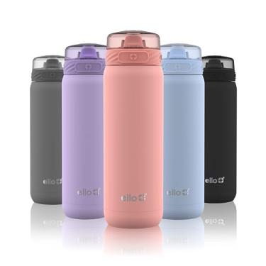 Imagem de Ello Cooper Garrafa de água de aço inoxidável isolada a vácuo com canudo macio e alça de transporte, parede dupla, à prova de vazamento, coral, 650 ml