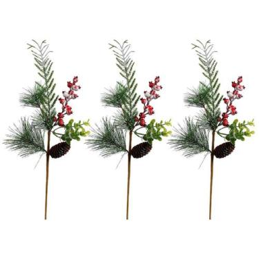 Imagem de 3 Galho Pick Natal Nevado Folhas Berries Pinha Arvore 50Cm - Magizi