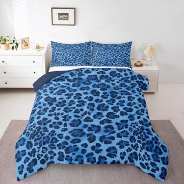 Imagem de Feelyou Jogo de cama king com estampa animal, leopardo, azul, para crianças, meninos, meninas, guepardo, microfibra safári, conjunto de edredom de zebra