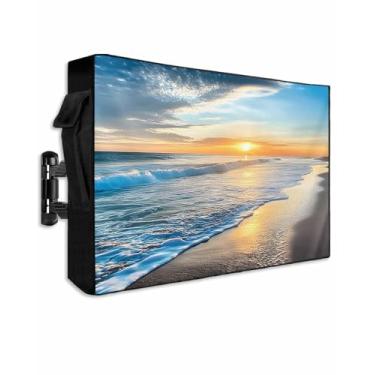 Imagem de Capa de TV com cenário de pôr do sol ao ar livre para televisões de tela plana externa, céu azul, ondas do oceano, protetor de tela de TV à prova de intempéries com zíper para telas de 48 a 50