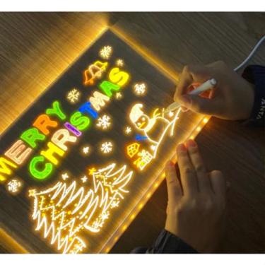 Imagem de Lousa Acrílica Led com Caneta Quadro Mesa Anotações Luminária - happy