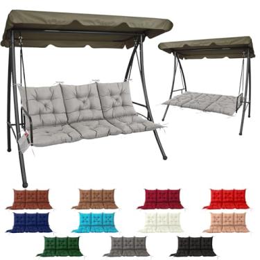 Imagem de Almofada de 3 assentos para balanço ao ar livre - 152 x 101 cm, almofadas de balanço de varanda de 10 cm de espessura com laços e bolsa de armazenamento, almofadas de substituição de banco à prova