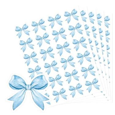 Imagem de Anwyll Adesivos de laço azul - adesivos de laços de coquete 480 peças adesivo de laço azul claro autoadesivo bonito adesivo de laço aquarela para garrafa de água envelope selo cartão presente chá de