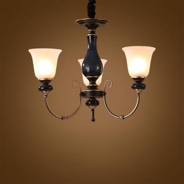 Imagem de OUFULA Luxo Europeu Lustre LED Americana Retro Cerâmica Sala de Estar Restaurante Quarto de Estudo Hotel Villa Café Lâmpada Pendente (O 3 luzes)