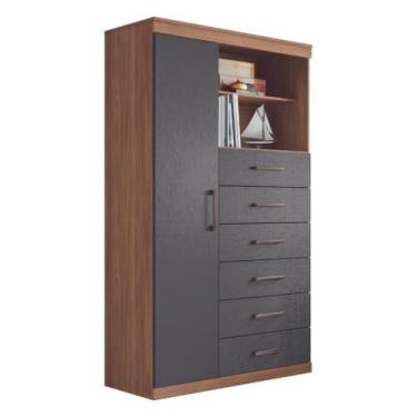 Imagem de Cômoda Multiuso 6 Gavetas 1 Porta Suzhou Jatobá Grafite - CasaH