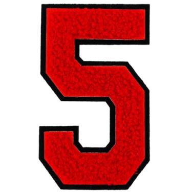 Imagem de 1 peça de patch de número de chenille vermelho de 10 cm com borda preta, remendos de ferro para chapéus, bolsas, mochilas, jeans, jaquetas, par com remendos iniciais, letra grande universitária