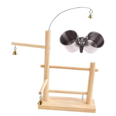 Imagem de Ｂｅｓｇａ Suporte para papagaios com copos de alimentação, playground de treinamento para pássaros, suporte de madeira, poleiro para papagaios, calopsita e