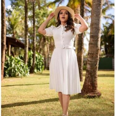 Imagem de Vestido mídi saia Plissada crepe de malha com elasticidade gola polo c