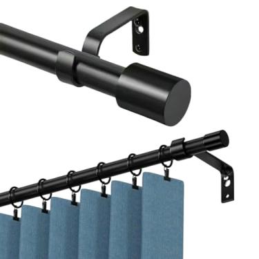 Imagem de Varao Cortina Trilho de cortina retrátil de poste único Preto romano 46-366 cm montado na parte superior Preto 71-122 cm / 28-48 polegadas