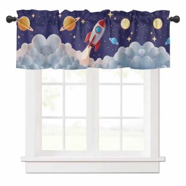 Imagem de Cortina de janela com tema espacial com estampa de planeta de foguete fofo cortina blackout com bolso para varão para cozinha/quarto/sala de estar/banheiro, 1 painel, 152 x 45 cm