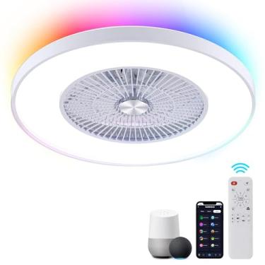 Imagem de HUMHOLD Ventiladores de teto sem lâmina de 61 cm com luzes e controle remoto/aplicativo/voz, ventilador de teto de baixo perfil com luzes RGB, ventilador de teto embutido embutido para quarto/sala de
