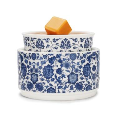 Imagem de NAFANG Aquecedor de cera com padrão de porcelana azul e branco, aquecedor de cera elétrico 3 em 1 de cerâmica para queimador de óleo perfumado para casa escritório, quarto, presente e decoração (com