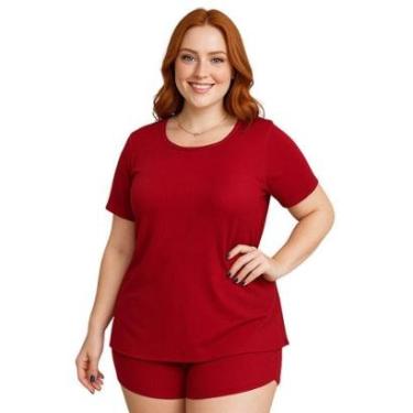 Imagem de Pijama Plus Size de Suede Canelado Blusa e Short Baby Doll Juliana 50 52 54 56-Feminino