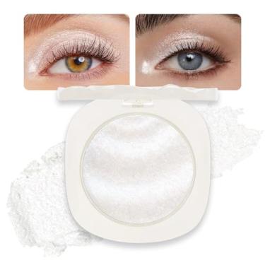 Imagem de Paleta de sombras monocromáticas cintilantes com glitter branco pérola, sombra única metálica para mulheres mais velhas, maquiagem de longa duração com aparência natural