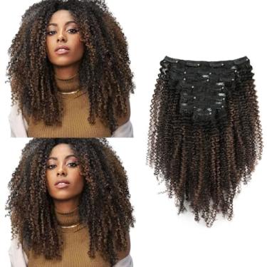 Imagem de Sassina Extensões de cabelo afro-encaracolado em dois tons, extensões de cabelo real, clipe em cabelo humano, preto natural a marrom chocolate, clipe duplo de trama em extensões de cabelo 50 cm, 7