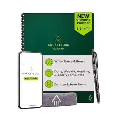 Imagem de Rocketbook Planejador flexível, reutilizável sem data, inteligente, tamanho carta 21,5 x 28 cm, verde – diário, semanal, mensal, calendário anual, tarefas, objetivos, agendamento, produtividade