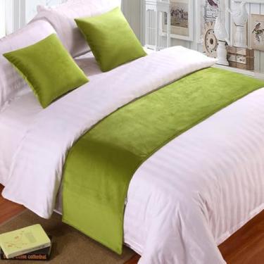 Imagem de Lenço de corredor de cama de veludo macio cachecol colcha de cama de luxo protetor de cama para quarto hotel decorativo para pé da cama queen king size toalha de cama verde-2||50 x 260 cm para cama de