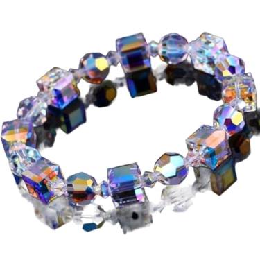 Imagem de CACALOSS Pulseira de cristal feminina moderna 17,8 cm aproximadamente pulseira de cristal brilhante arco-íris com cordão elástico ajustável, One Size, Cristal, Sem Pedra Preciosa