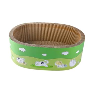 Imagem de WeiLaiKeQi Arranhador para gatos de papelão, placa para arranhar, oval, protetor de móveis, cama para arranhar para gatos, almofada de arranhar ondulada, L