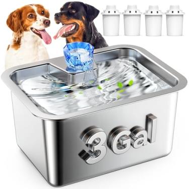 Imagem de Fonte de água para cães de aço inoxidável, fontes extragrandes de 3 galões para cães grandes, bebedouro dogue alemão, dispensador automático de tigela para cães, tigelas de filtro para vários animais