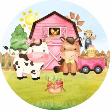 Imagem de Painel de Tecido Sublimado Redondo Fazendinha c/ Elástico 1,5x1,5m - F