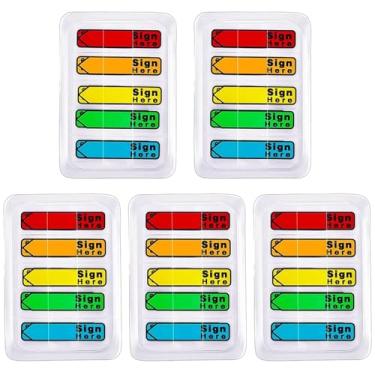 Imagem de Pacote com 5 500 abas adesivas para assinar aqui, placas multicoloridas e sinalizadoras de data, abas de assinatura, bandeiras com inicial Here Post It, para n, escritório, livros, documentos