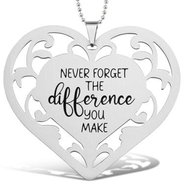 Imagem de Ornamento de coração inspirador, decoração suspensa de aço inoxidável com citação gravada a laser nunca se esqueça da diferença que você faz, presente de agradecimento para amigos, professores ou