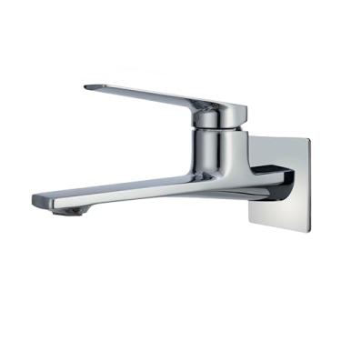 Imagem de Torneira de banheiro moderna para montagem na parede – cromada, alça única de latão sólido com aerador flip (2 modos de fluxo), válvula áspera para instalação oculta