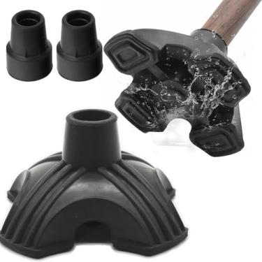 Imagem de DORANMI Conjunto de 4 pontas de bengala de caminhada de 3/4 polegadas, substituição de bengala autônoma de pontas de borracha preta, base quádrupla resistente, pontas de bengala antiderrapantes para