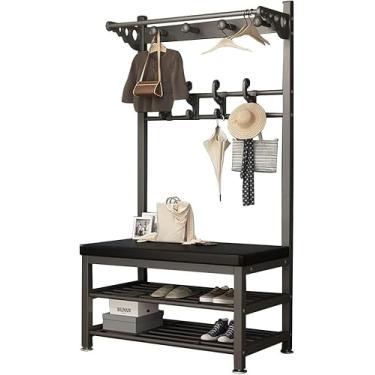 Imagem de Suporte De Cabideiro De Metal Com Sapato Beh, Árvore De Casacos Moderna Com 11 Ganchos E Sapateira De 2 Níveis, Muito Espaço De Armazenamento, Árvore De Hall 3 Em 1 Fácil De, Black, 80x33x172cm