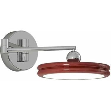 Imagem de WLHAZMWY Lâmpada de parede ajustável arandela vermelha sombra redonda acabamento prata lâmpada moderna quarto cabeceira luminária fácil instalação (vermelho)