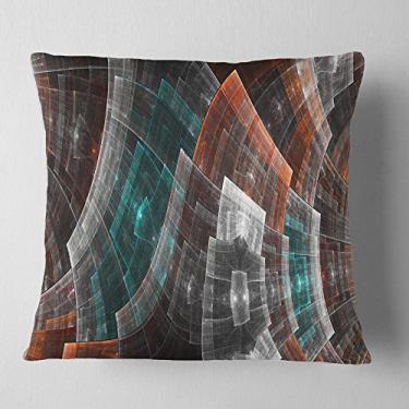 Imagem de Designart Manta abstrata de flor fractal marrom e azul, sala de estar, sofá, enchimento de almofada de alta qualidade + capa de almofada impressa em ambos os lados 45,72 x 45,72 cm