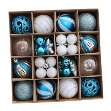 Imagem de Fenteer Enfeite de bola de Natal à prova de quebra, suprimentos decorativos para festas, adereços para fotos, decoração de bola de Natal, pingente pendurado, Azul Branco
