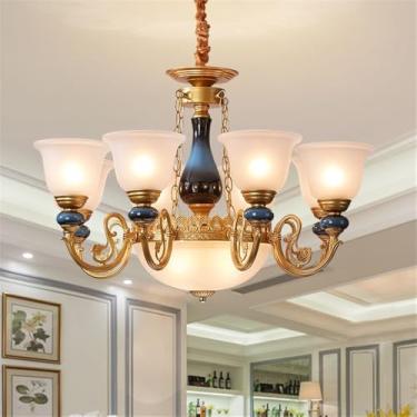 Imagem de Lâmpada Pendente Lustre LED Retro Cerâmica (C 3 Luzes) - Para Sala De Estar, Quarto, Estudo, Restaurante, Hotel, Café & Villa (F 8 luzes)