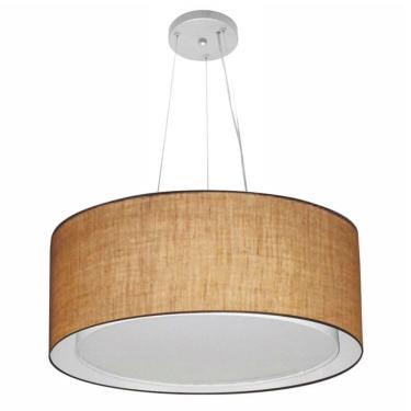 Imagem de Lustre Pendente Cilíndrico Duplo Vivare Md-4124 Cúpula Em Tecido 50x25cm - Bivolt Palha 127/220v
