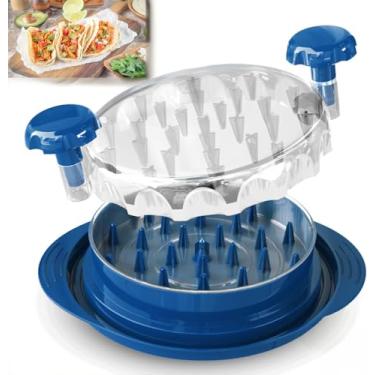 Imagem de Ferramenta de triturador de peito de frango com placa removível – Triturador de carne manual grande com tampa transparente e escova, alça ergonômica, lavável na lava-louças (azul)