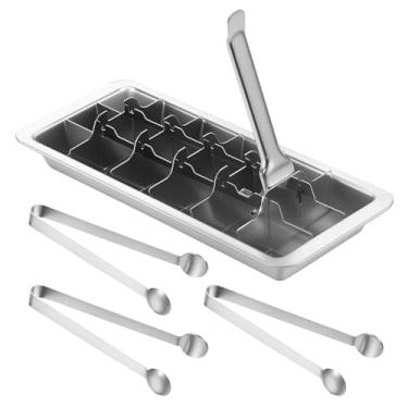 Imagem de Bandeja de gelo de aço inoxidável com 18 compartimentos para freezer, bandeja de gelo de metal com alça de liberação e compartimentos removíveis, bandeja de gelo multiuso para bares e cozinhas, pode