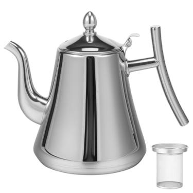 Imagem de ZFLYCANP Bule de chá de aço inoxidável, chaleira de grande capacidade de 2L com filtro removível, pote de água ergonômico para fogões de indução a gás (prata)