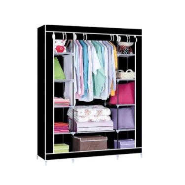 Imagem de Guarda Roupa Cabideiro Portatil Prateleiras Dobravel Armario Arara Gra
