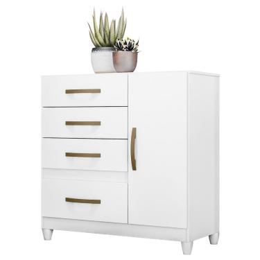 Imagem de Cômoda Branca 4 Gavetas com Porta Venus – Versátil para Quarto ou Closet