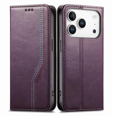 Imagem de LTLMYDAM Capa carteira para iPhone 17 Pro Max/17 Pro/Air/17, capa flip magnética de couro executivo anti-impressão digital com suporte para cartão à prova de choque, roxa, 17 Pro Max